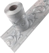 Taamall  Silver Flower 3D Wallpaper Border Peel & Stick PVC Wall Cove
