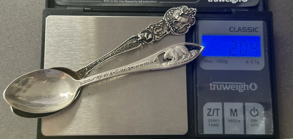 Colheres de lembrança antigas de prata esterlina YELLOWSTONE NAT'L PARK década de 1920 urso veado - Imagem 4 de 4