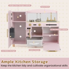 Toddler Toy Kitchen Play Set-Pink Wooden Kids Play Kitchen