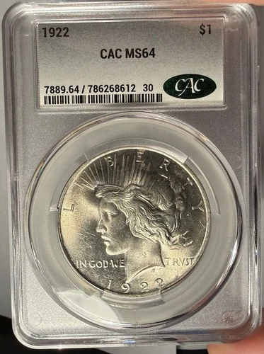 1922 $1 CACG MS 64 CAC Peace Silver Dollar