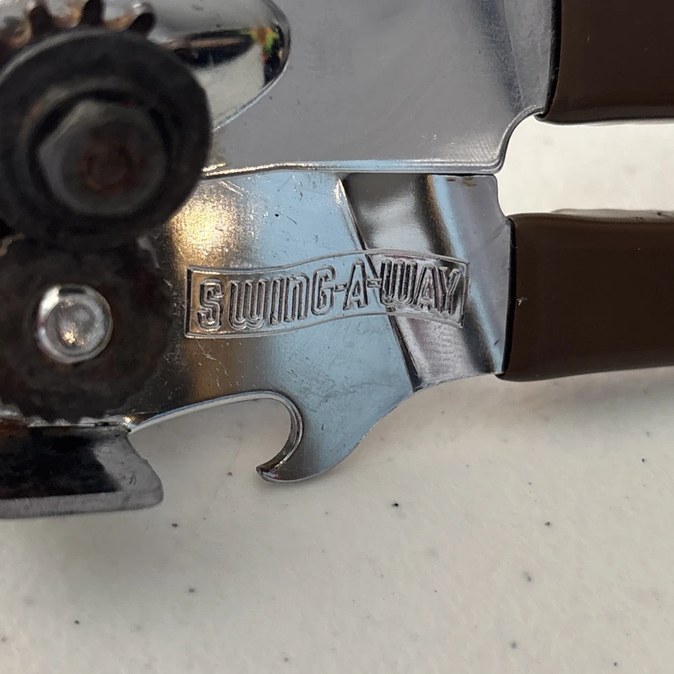 Vtg SWING-A-WAY Manual Can / Bottle Opener Soft Brown Handle USA Swing Away - Image 3 of 4