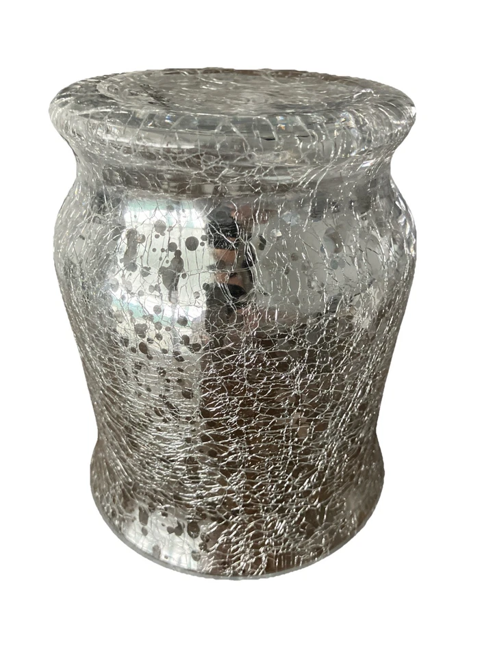 Jarrón de vidrio craquelado huracán plata candelabro votivo 6” de alto *Leer Foto 2 de 4