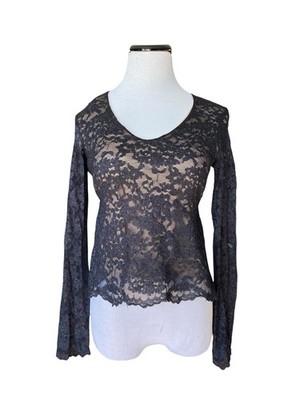 Vintage Y2K Express Sheer Nylon Lace Open Back Going Out Top Size M Black Fairy