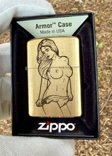 Vintage Pinup Girl Engraved Brass Armor Zippo Lighter Made & Engraved USA