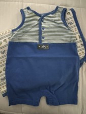 Gymboree Vintage Blanket  Romper Set Dolphin Stripe 0-3 Months Blue Green
