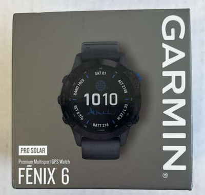 Garmin Fenix 6 Pro Solar Premium Multisport GPS Watch, Black w/ Slate Gray Band