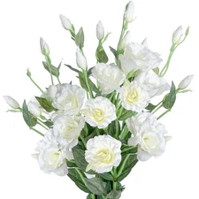 Eustoma Artificial Flowers 30” Long Stems Faux Roses Bouquet Dozen Silk Bloom...