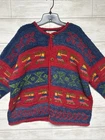 VTG Planet Earth Imports Hand Knit Sweater Large Cardigan Wool Folk Art