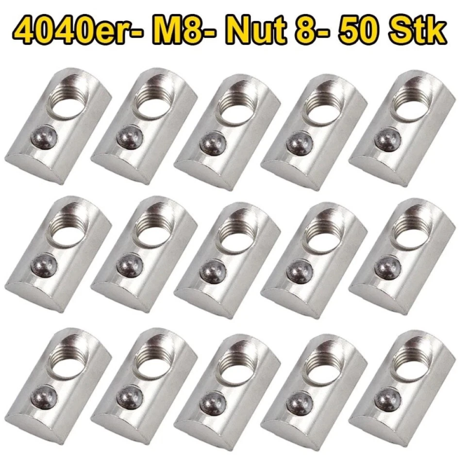 50stk Profil Nutensteine mit Steg Nut 8 M8 Stahl Federkugel Alu-Profil 4040er - Bild 2 von 4