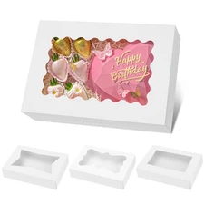 30pcs Bakery Boxes, 12x8x2.5 Inches Auto-Popup Cookie Boxes with 3 Style Wind...