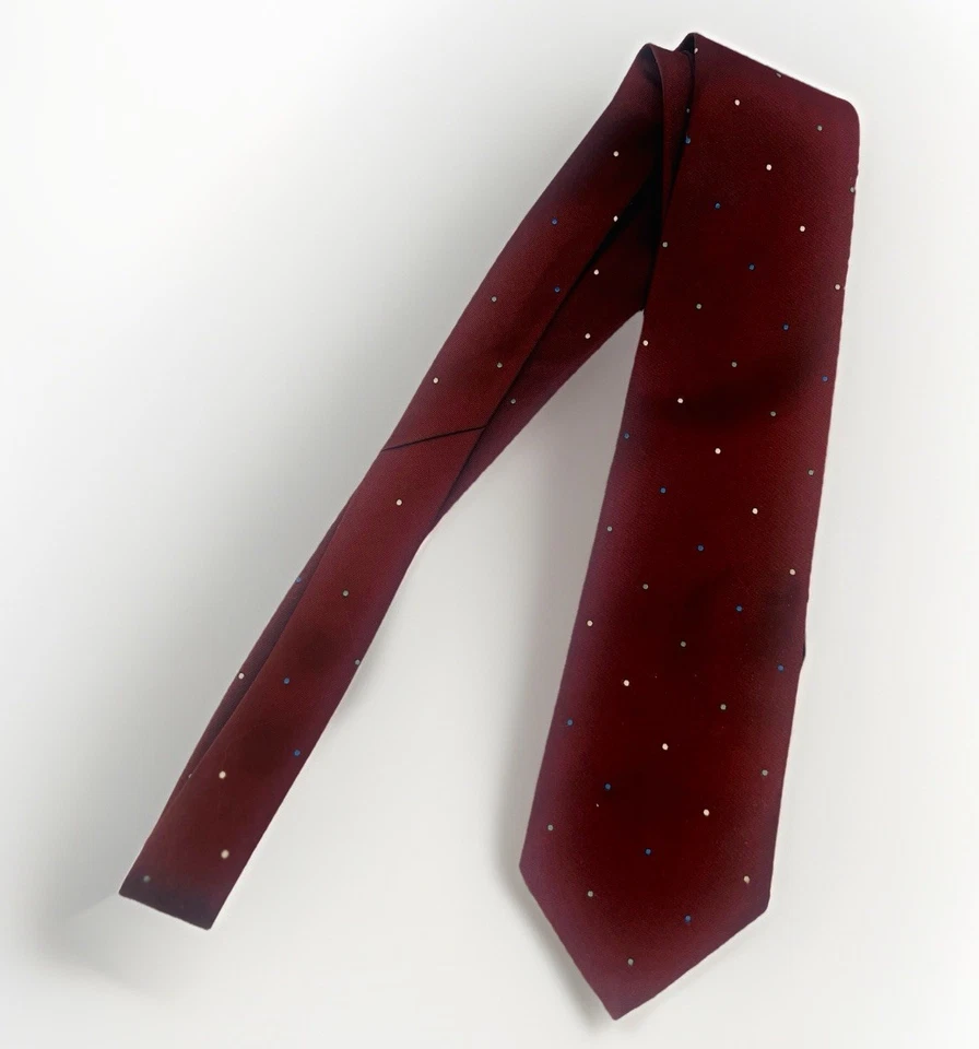 Vintage Wembley USA 3 ½” x 58 ½” Polyester NeckTie Maroon w/ Blue & Green Dots - Image 4 of 4