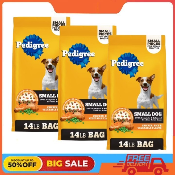 3 packs Pedigree Adult Small Dog Dry Dog Food, Roasted Chicken, 14 lb. Bag