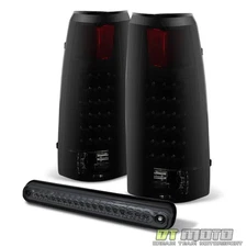 Blk Smoke 1994-1999 C/K 1500 2500 3500 Tail Lights+3rd Full LED Brake Cargo Lamp