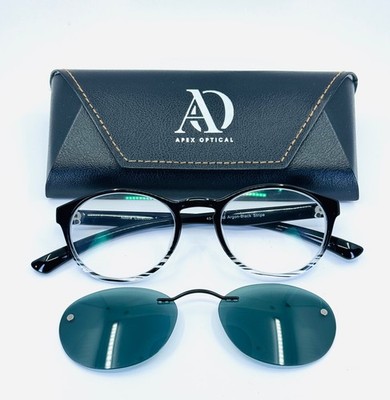 NEW NOBLE COLLECTION ARGON BLACK STRIPE Panto Full Rim Eyeglasses 49-20-145 B:40
