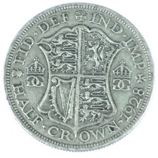 A British King George V 1928 Pre Decimal Silver Half Crown Coin (A)