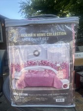 GERMAIN HOME King 100 Cotton Floral Quilt Set with 2 Shams 2 Curtains