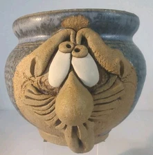 Vintage Ugly Funny 3D Face Mug Art Pottery Coffee Cup/Planter Handmade Stoneware
