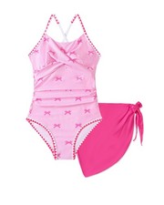 Girls Swimsuit One-Piece Bathing Suit With Cover Up Skirt 7-16Y