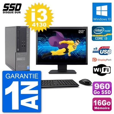 PC Dell Optiplex 3020 SFF Bildschirm 22 '' i3-4130 RAM 16Go SSD 960Go Windows 10