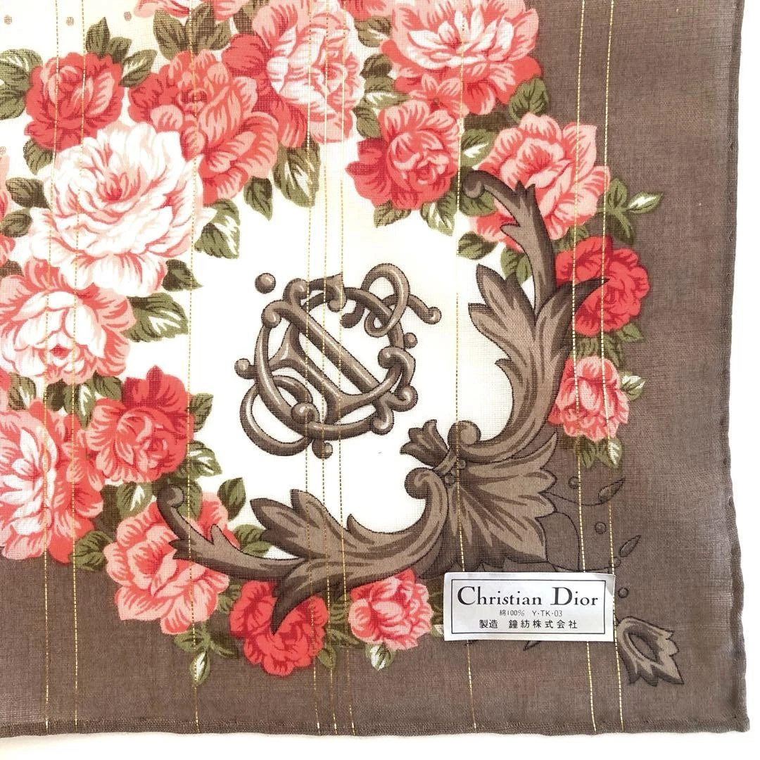Foulard Dior marron coton fleuri femme France 116905