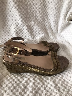 Prada Milano Damen Sandalen Keilabsatz Top Zustand Gr 39,5 Made in Italy 