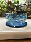 Vintage Clear Glass Pyrex Nesting Mixing Bowls, Blue Pinwheel Design, 2 Lids