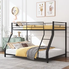 Heavy-duty Metal Bunk Beds For Teens Twin Over Full Size, Room Furniture, Black