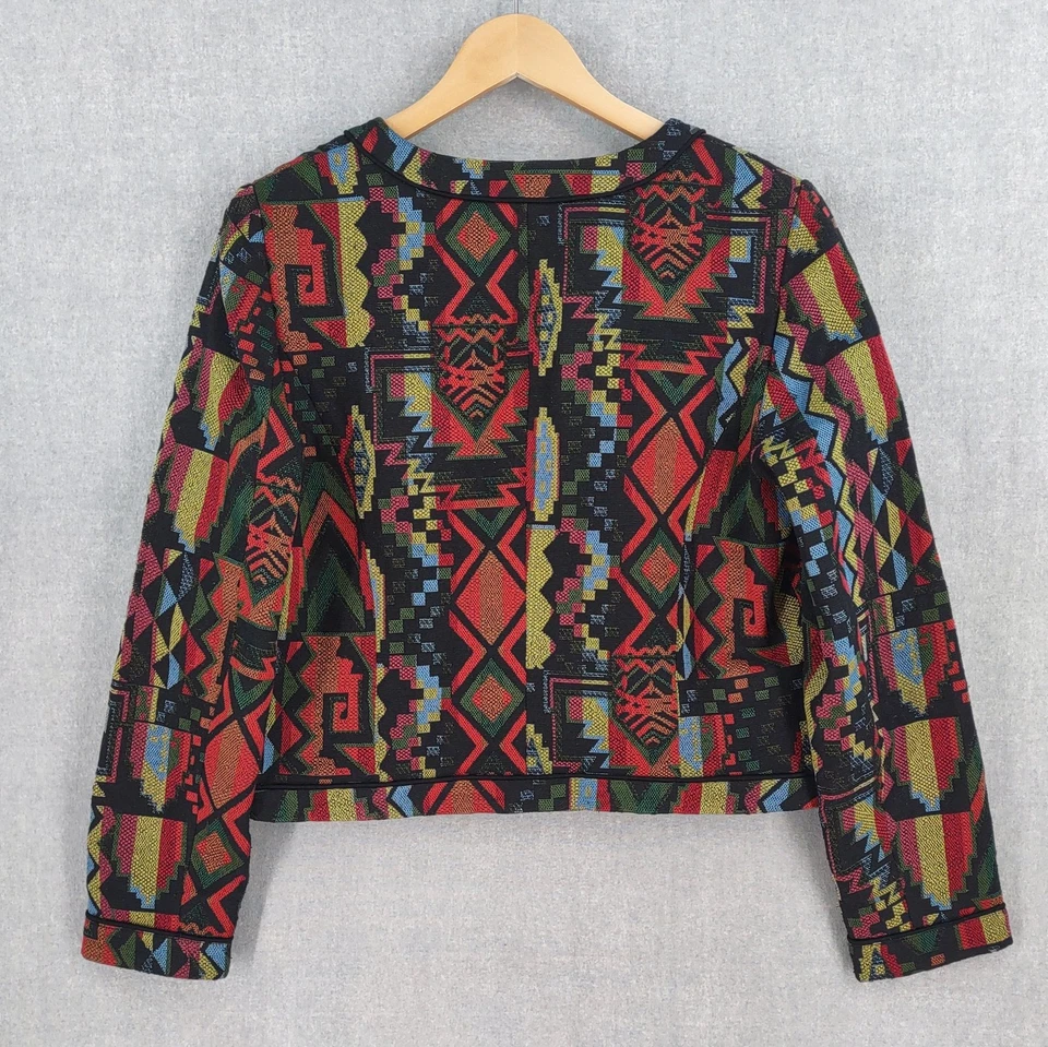 Chaqueta Catherine Malandrino Mujer 8 Multicolor Jacquard Frente Abierto Azteca Boho Foto 2 de 4