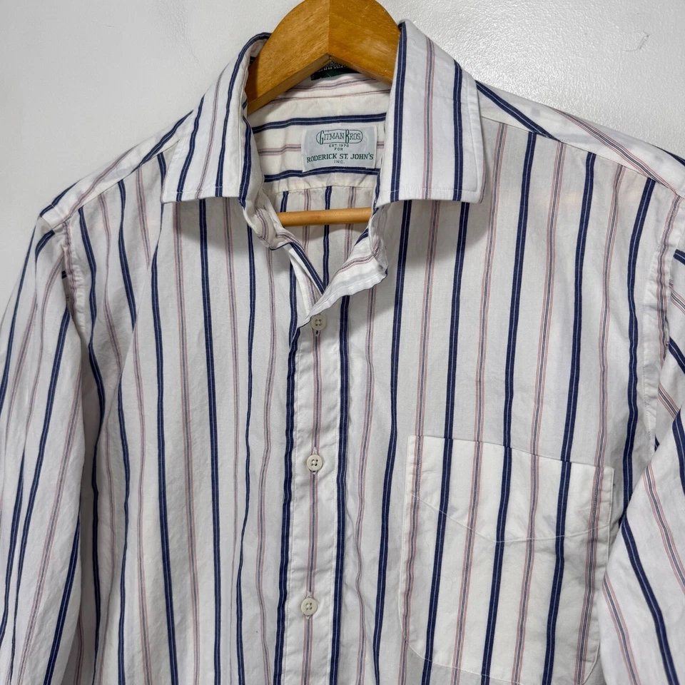 VTG Gitman Bros Dress Shirt Men 15.5 33 White Blue Pink Striped Cotton USA Made - Image 4 of 4
