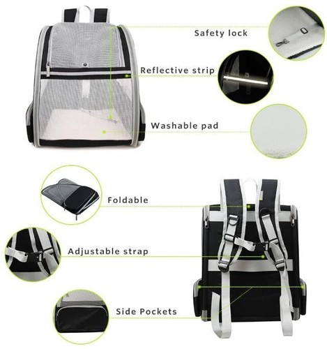 Texsens Innovadora Mochila de Viaje Burbuja Portador de Mascotas para Gatos y Perros-Negro - Imagen 10 de 12