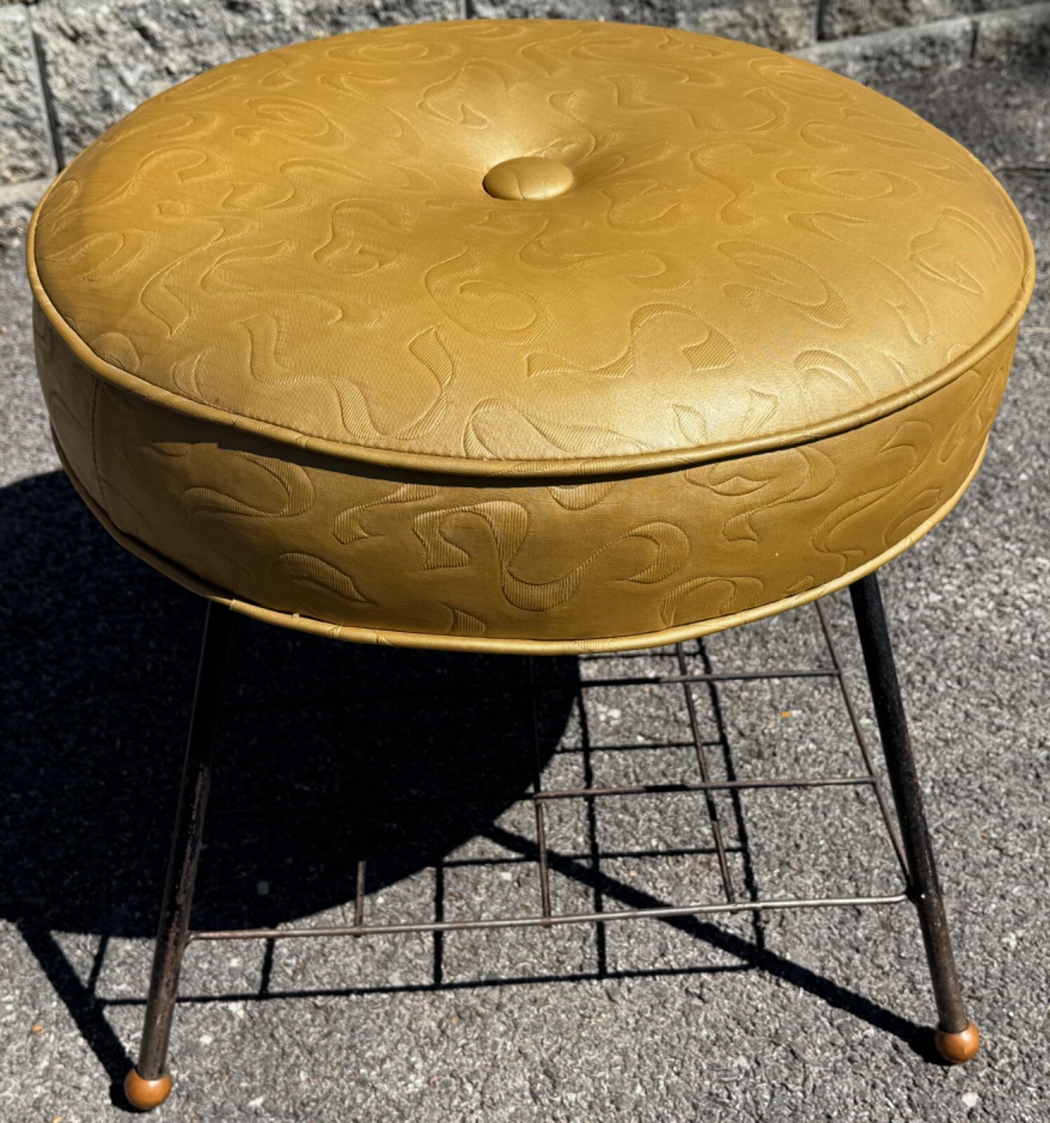 Vintage MCM Upholstered Stool Magazine Rack Mid Century MCM Modern Atomic 1950s