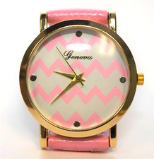NEW Geneva 12613-LTPNK Women's Chevron Style Dial Light Pink Faux-Leather Watch