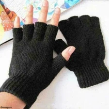 Fashion Black Short Half Finger Fingerless Wool Knit Wrist