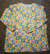 Medical ScrubTop CHEROKEE SZ.M. HEARTS .long Sleve.snap.See Measures