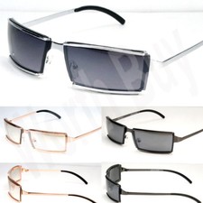 Mens Womens Rectangular Sunglasses Fashion Shades Metal Frame Retro Vintage Wrap