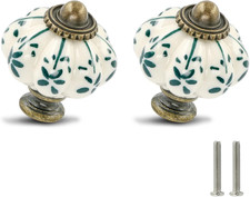 Ivory Green Pumpkin Knobs 2 Pack Ceramic Cabinet Knobs Vintage Drawer Pulls -
