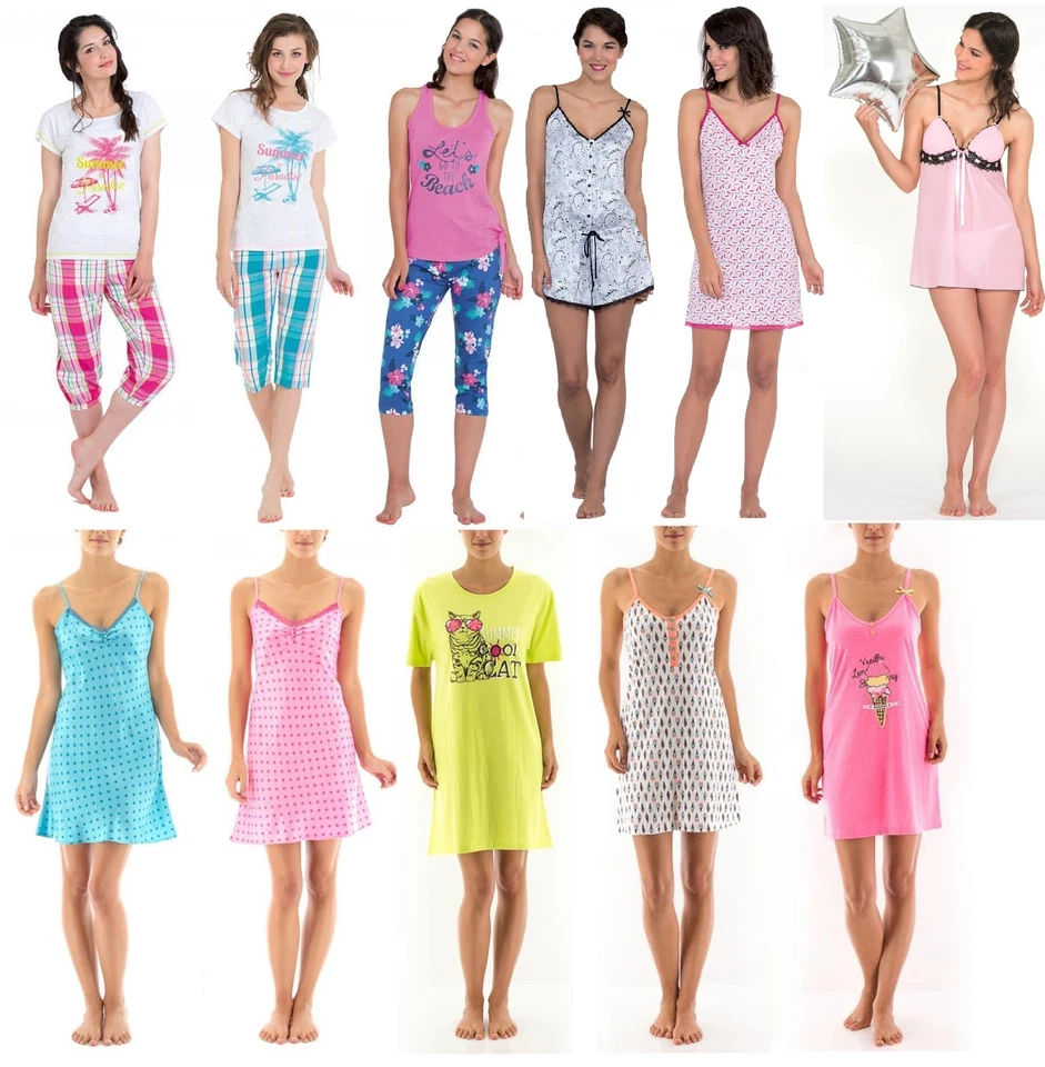 Completo Donna Canotta e Pantaloncini o Vestito Vari Colori e Modelli Pigiama 