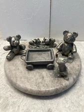Miniature Pewter Figurines Including Bears, Wagon & Rabbits.