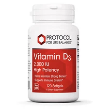 Protocol Vitamin D3 2,000 IU - Bone & Teeth Support for Immunity 120 Softgels
