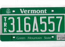 VERMONT 2020 license plate "316A557"