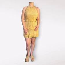 Lulus Downright Darling Yellow Tiered Ruffled Halter Mini Dress Size M