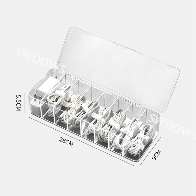 8Grids USB Cable Storage Box with Lid Desktop Wire Organizer Holder