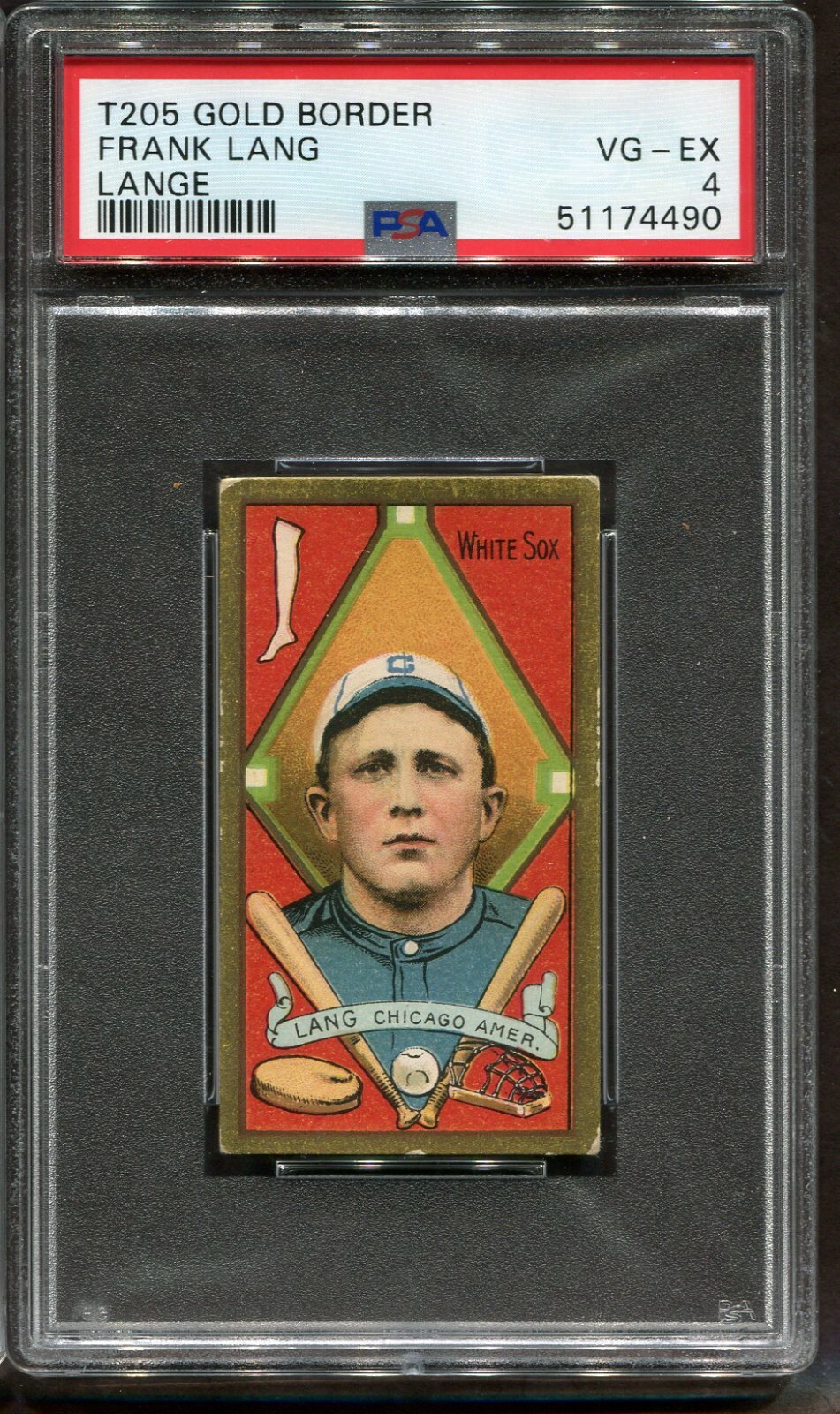 1911 T205 Gold Border Frank Lang PSA 4 ++ Centered Looks Nicer Chicago American