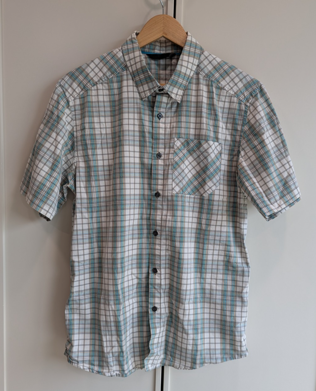Arc'teryx manica corta multicolore plaid bottoni davanti uomo M camicia escursionismo tasca