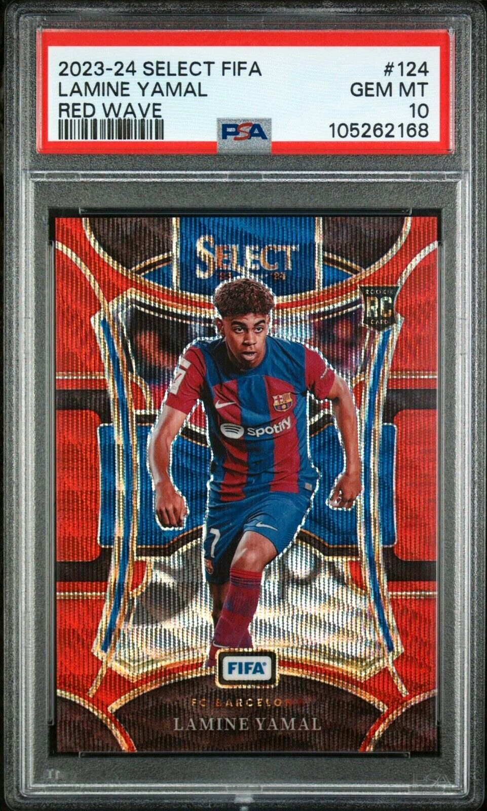2023 Panini Select FIFA Lamine Yamal RC /149 Red Wave Prizm PSA 10 GEM MINT #124