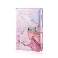 Marble Diary with Lock for Girls and Women, A5 Leather Locked Journal for Tee...