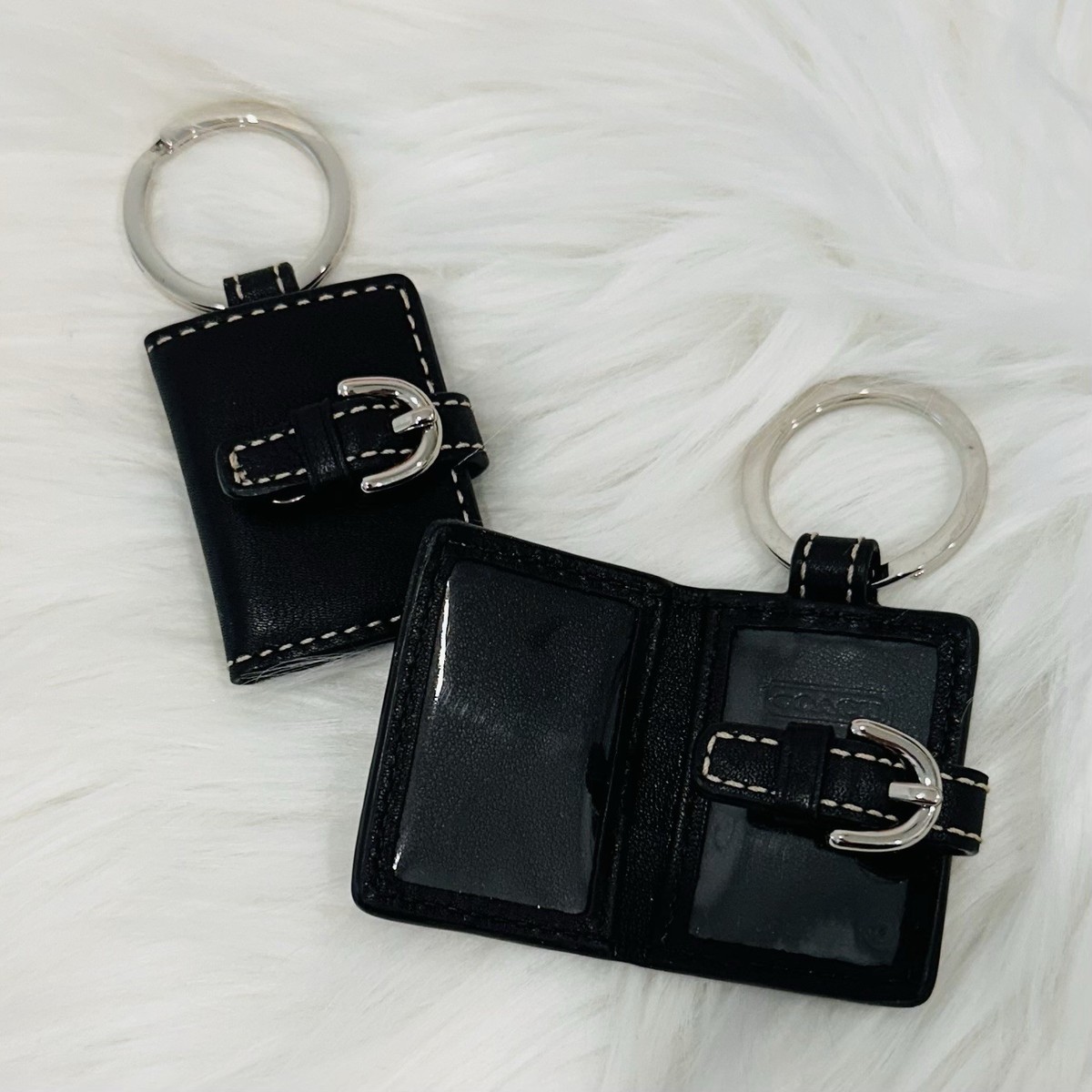 NEW ✨ COACH Vintage BLACK LEATHER MINI PHOTO KEYCHAIN KEY FOB