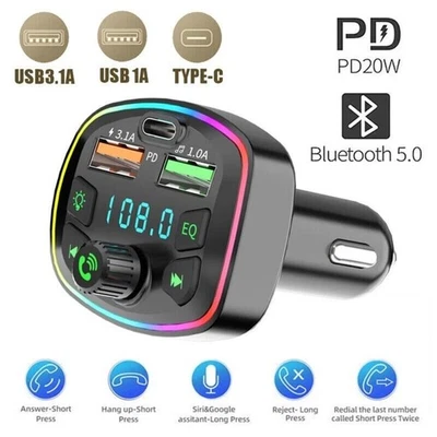 MARKENLOS FM Transmitter Auto Kfz Radio Bluetooth 5.0 Adapter Dual USB PD Ladegerät Handy