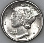 1941-D Mercury Dime 90% Silver, Uncirculated w/ Full Split Bands As Shown [SN02]
