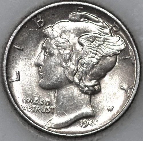 1941-D Mercury Dime 90% Silver, Uncirculated w/ Full Split Bands As Shown [SN02]